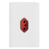 Cj Tomada 20A Vermelho Vertical 4x2 - Novara Branco C/ Ouro Rose